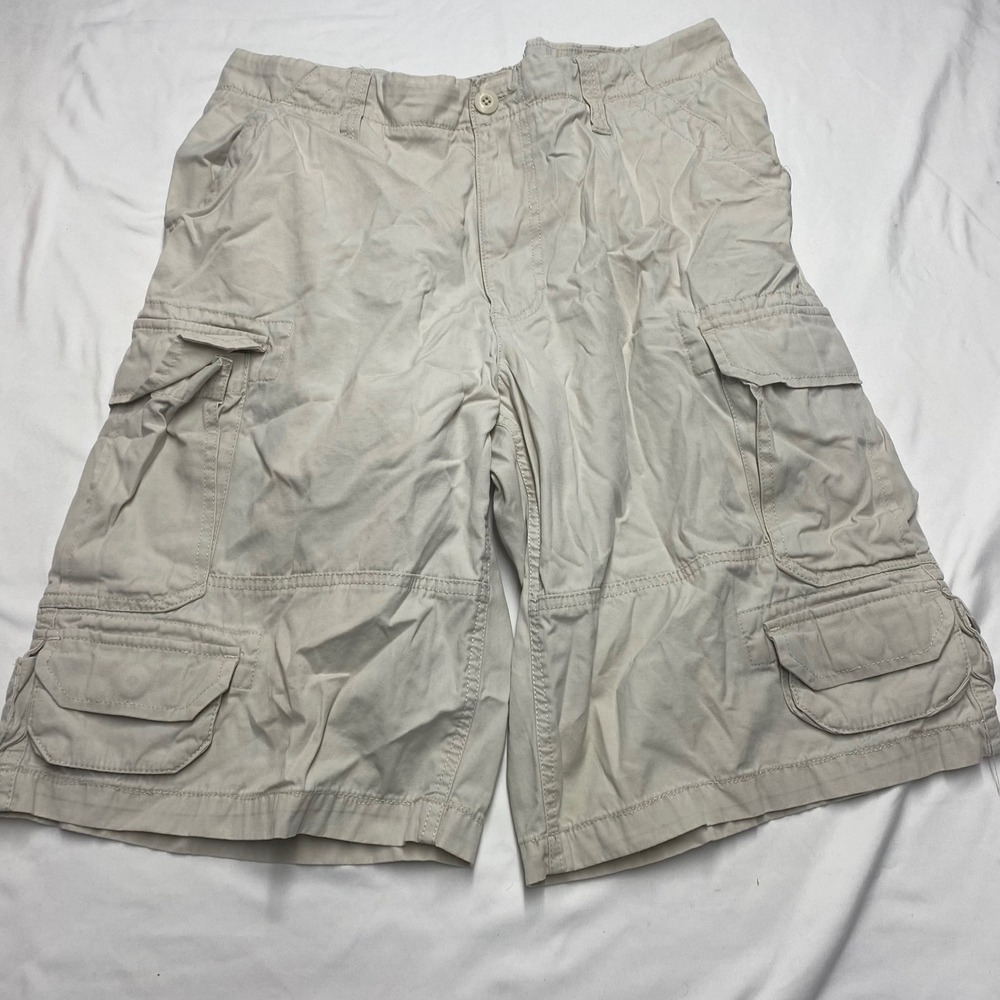 Urban Pipeline Mens Khaki Tan Cotton Cargo Shorts Size 34 Relaxed Multi Pocket
